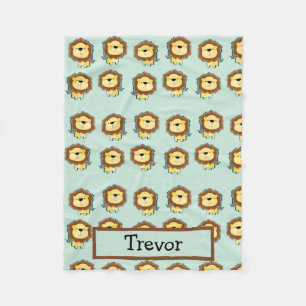 Cobertor De Velo Padrão de leão de nome personalizado em azul