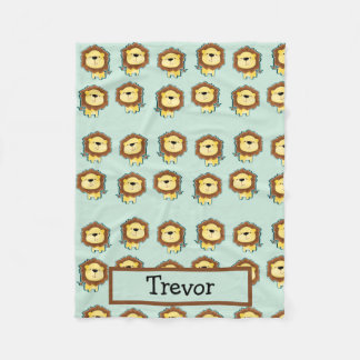 Cobertor De Velo Padrão de leão de nome personalizado em azul