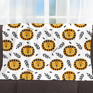 Cobertor De Velo Padrão de Leão Selvagem com Nome de Criança