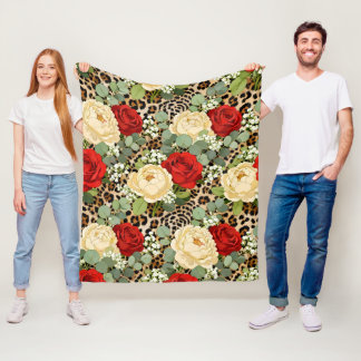 Cobertor De Velo Padrão de Leopardo de Luxo e Rosa Vermelha