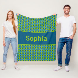 Cobertor De Velo Padrão de Link Retro Moderno em Azul e Verde