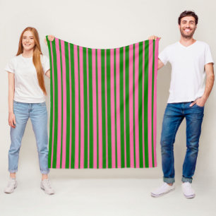 Cobertor De Velo Padrão de Listras Elegantes Rosa e Verde Design