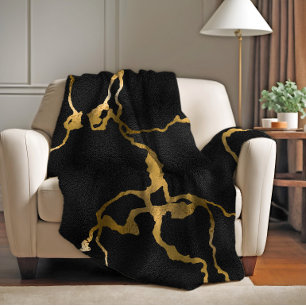 Cobertor De Velo Padrão de luxo preto e dourado design glamoroso