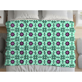 Cobertor De Velo Padrão de mandala geométrica verde menta e roxo