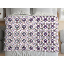Cobertor De Velo Padrão de mandala geométrico roxo, branco e cinza