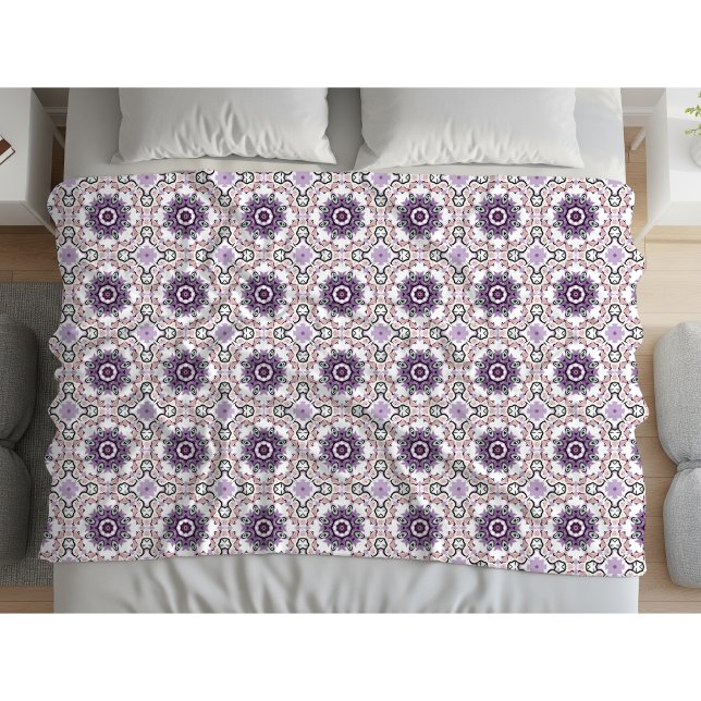 Cobertor De Velo Padrão de mandala geométrico roxo, branco e cinza (Criador carregado)