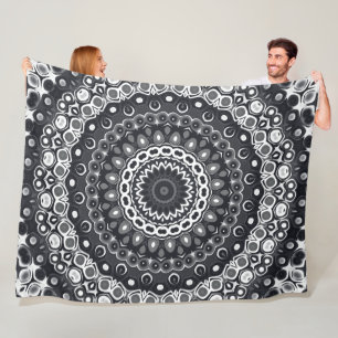Cobertor De Velo Padrão de Mandala Monocromático Preto e Branco