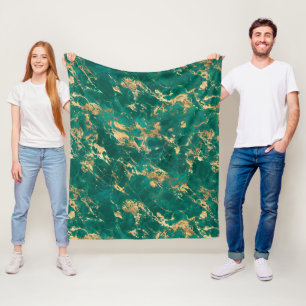 Cobertor De Velo Padrão de Mármore Azul-petróleo e Dourado Moderno