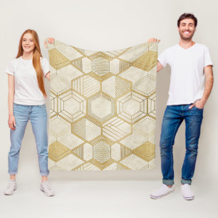 Cobertor De Velo Padrão de Mármore Creme Geométrico Hexágono Dourad
