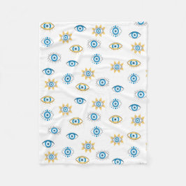 Cobertor De Velo Padrão de Mati do Olho Grego Azul, Dourado e Branc