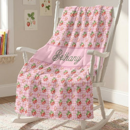 Cobertor De Velo Padrão de Morango Xadrez Rosa Gingham