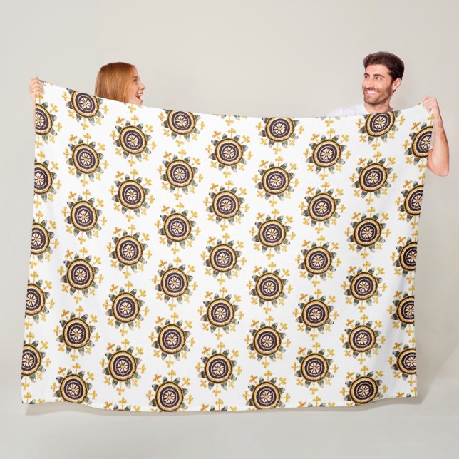 Cobertor De Velo Padrão de Mosaico Floral Dourado Elegante em Branc (In Situ)