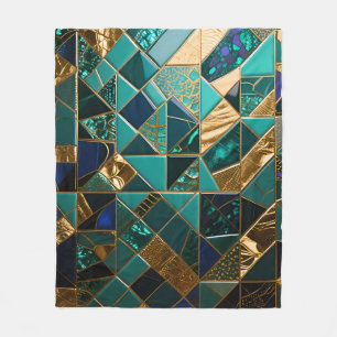 Cobertor De Velo Padrão de Mosaico Geométrico em Dourado e Turquesa