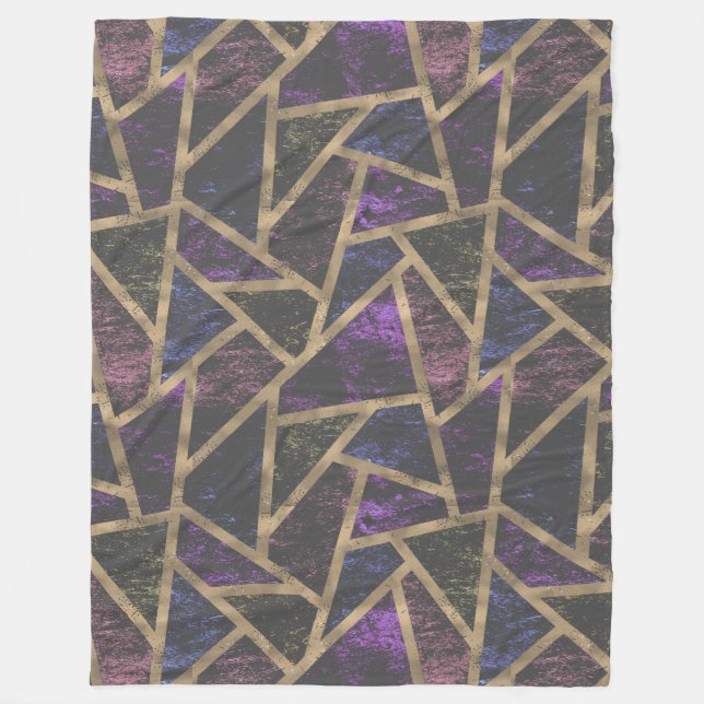 Cobertor De Velo Padrão de mosaico roxo e ouro (Frente)