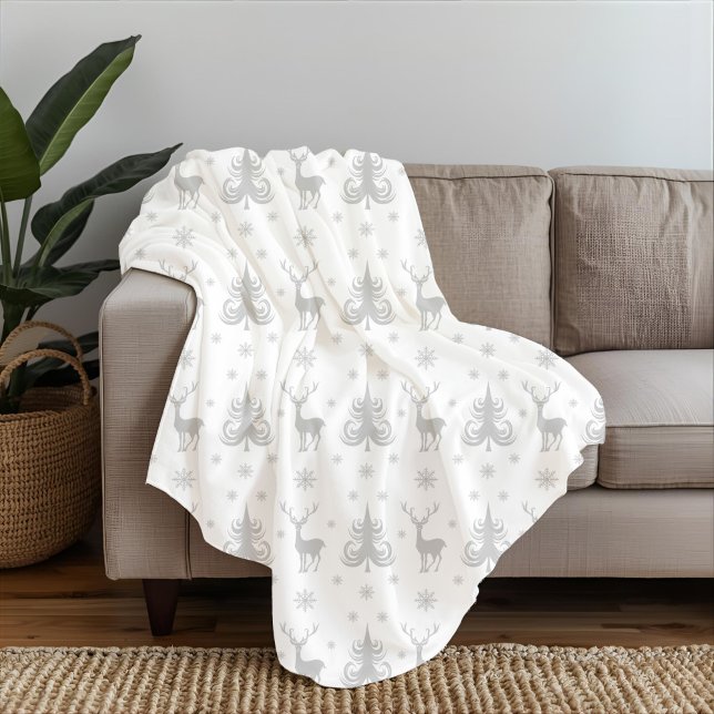Cobertor De Velo Padrão de Natal Branco Festivo (Elegant Holiday Christmas Pattern Fleece Blanket)