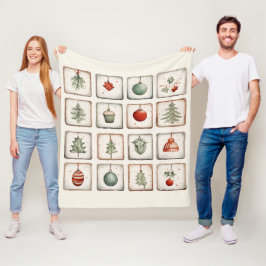 Cobertor De Velo Padrão de Natal Lineart da Aquarela