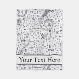 Cobertor De Velo padrão de nota de música branca e preta do vintage