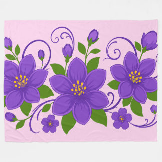 Cobertor De Velo Padrão de Ornamento Floral Roxo Elegante