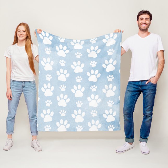 Cobertor De Velo Padrão De Patas, Pestanas Brancas, Aquarelas, Azul (In Situ)