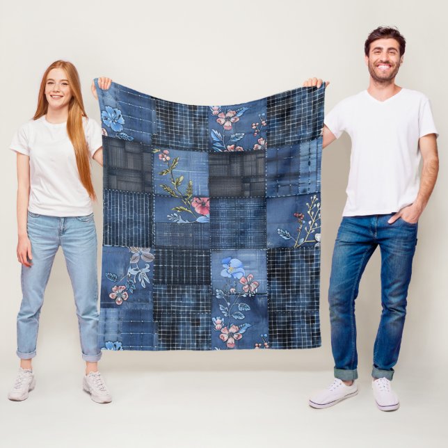 Cobertor De Velo Padrão de Patchwork do Indigo Floral | Boho Denim (In Situ)
