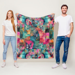 Cobertor De Velo Padrão de Patchwork Floral do Boho Colorido Negrit