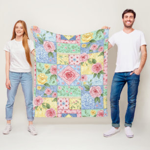 Cobertor De Velo Padrão de Piquenique com Remendo Floral Pastel (10