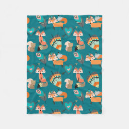 Cobertor De Velo Padrão de Raposa Tribal Teal