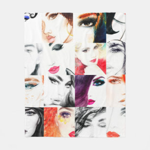 Cobertor De Velo Padrão de retrato feminino de aquarela