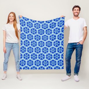 Cobertor De Velo Padrão de Snowflake - Azul Cobalto e Branco