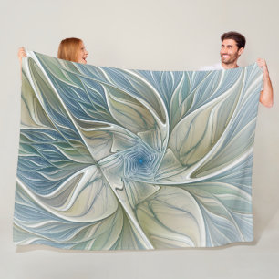 Cobertor De Velo Padrão de Sonho Floral Abstrato Azul Khaki Fracta