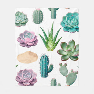 Cobertor De Velo Padrão de Suculentas Cactus em Aquarela