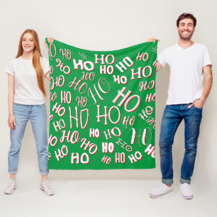 Cobertor De Velo Padrão de texto de Natal HO HO HO branco verde ver