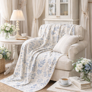 Cobertor De Velo Padrão de Toile Francês de Flor Silvestre Azul Vin