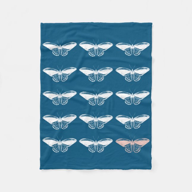 Cobertor De Velo Padrão de traça elegante em azul e branco (Frente)