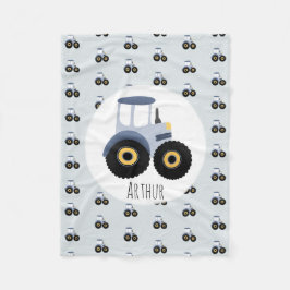 Cobertor De Velo Padrão de trator azul e nome de criança