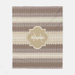Cobertor De Velo Padrão de tricô marrom e bege neutro com nome