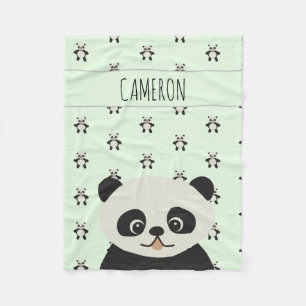 Cobertor De Velo Padrão de Urso de Panda Moderno nome verde