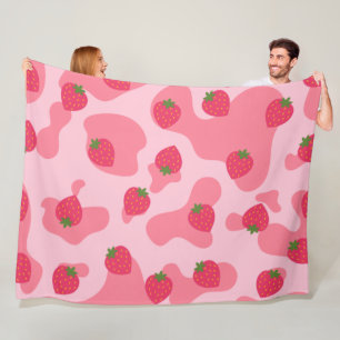 Cobertor De Velo Padrão de Vaca de Morango Cute Kawaii