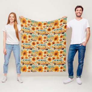 Cobertor De Velo Padrão de Van de Girassol Retro – Boho Hippie Vint