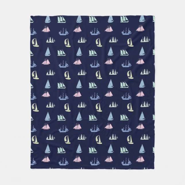 Cobertor De Velo Padrão de veleiro de Pastel no azul da meia-noite (Frente)