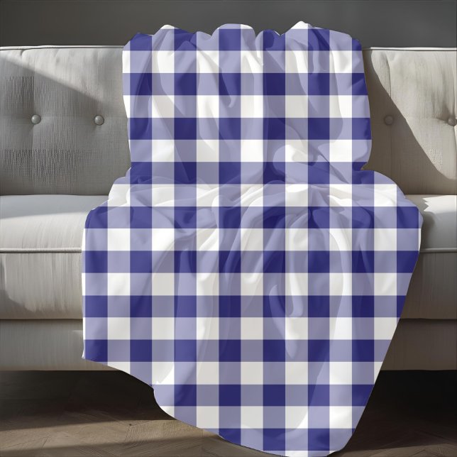 Cobertor De Velo Padrão De Verificação De Gingham Azul E Branco (Classic Blue Plaid Gingham Pattern Fleece Blanket)