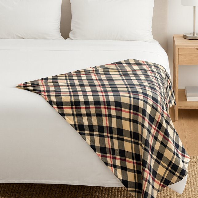 Cobertor De Velo Padrão de Xadrez Preta do Beige Vermelho Chic (Criador carregado)