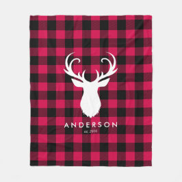 Cobertor De Velo Padrão de Xadrez Vermelha e Natal de Veado