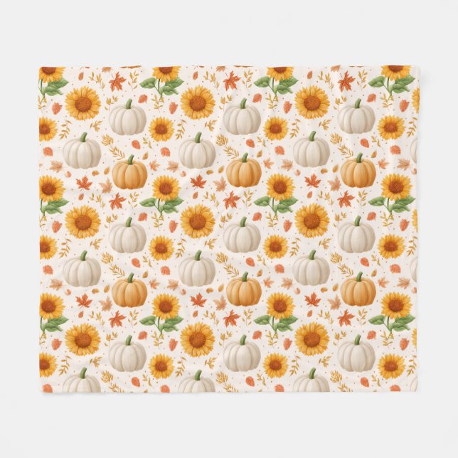 Cobertor De Velo Padrão do Autumn Pumpkins & Sunflower (Frente (Horizontal))