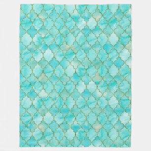 Cobertor De Velo Padrão Dourado e Aqua Maroccan