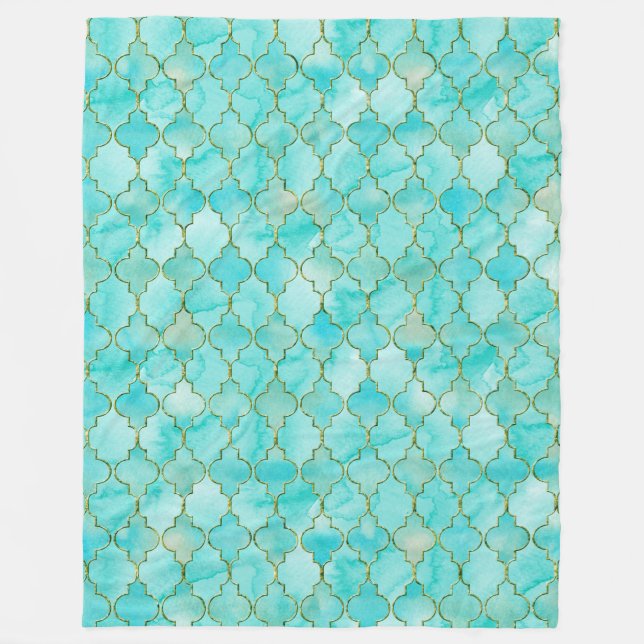 Cobertor De Velo Padrão Dourado e Aqua Maroccan (Frente)