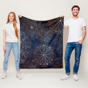 Cobertor De Velo Padrão Dourado e azul escura de Mandala
