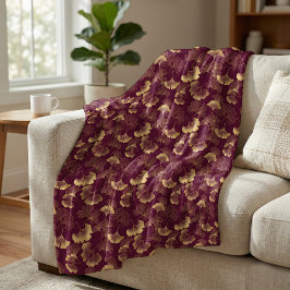 Cobertor De Velo Padrão Elegante de Folha de Ginkgo Burgundy Vermel