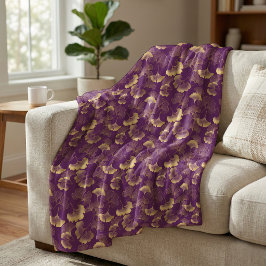 Cobertor De Velo Padrão Elegante de Folha de Ginkgo Roxo Dourado