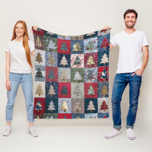 Cobertor De Velo Padrão Festivo de Árvore de Natal em Patchwork (4)